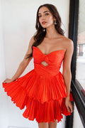 A-Linie Trägerloses Schlüsselloch Kurzes Oranges Homecoming-Kleid PD538