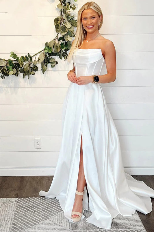 A-Linie Trägerloses Weißes Brautkleid Einfache Brautkleider WD717