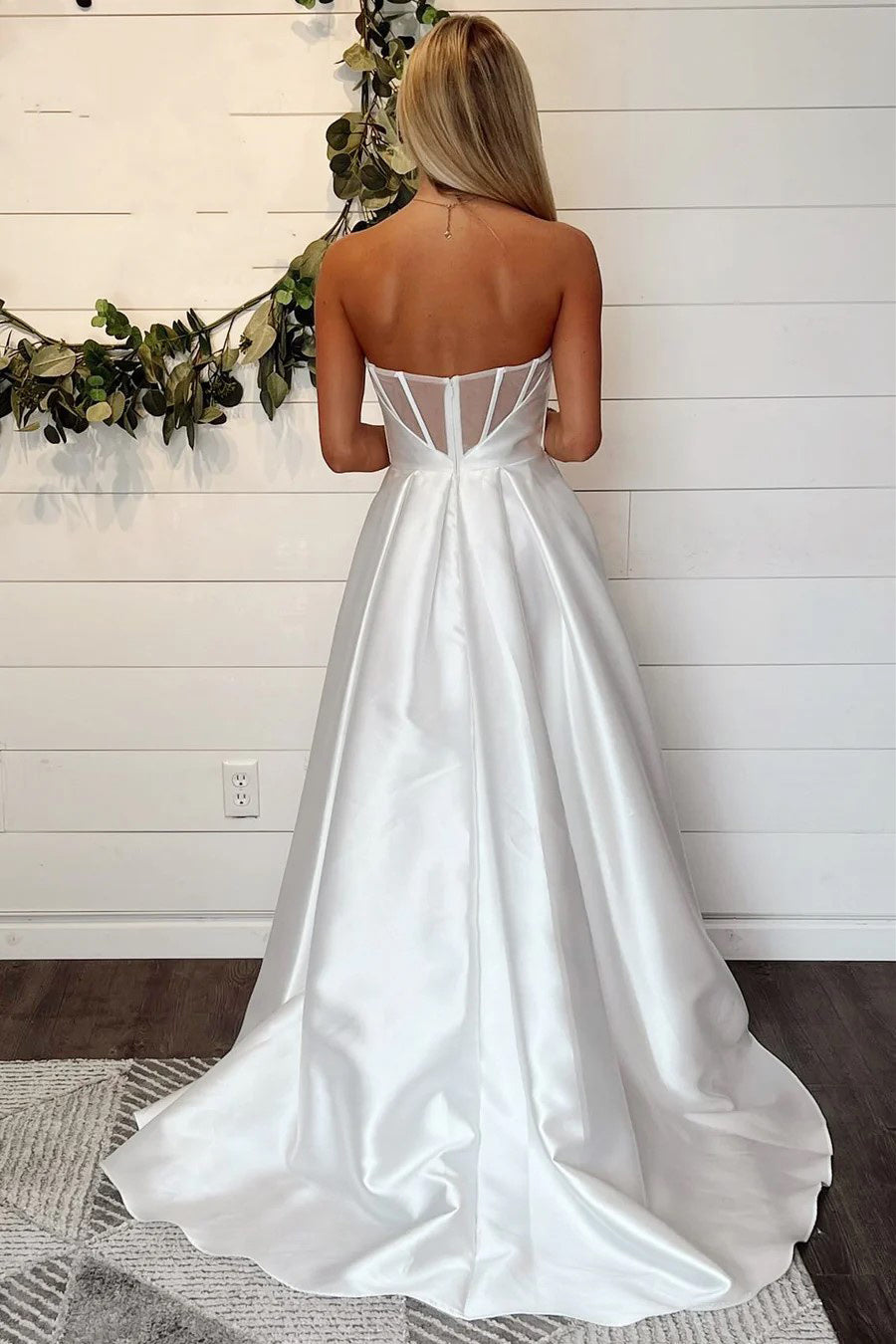 A-Line Strapless White Wedding Dress Simple Wedding Dresses WD717