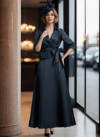 Vestidos de satén para madre de la novia con escote en V, corte princesa/corte A