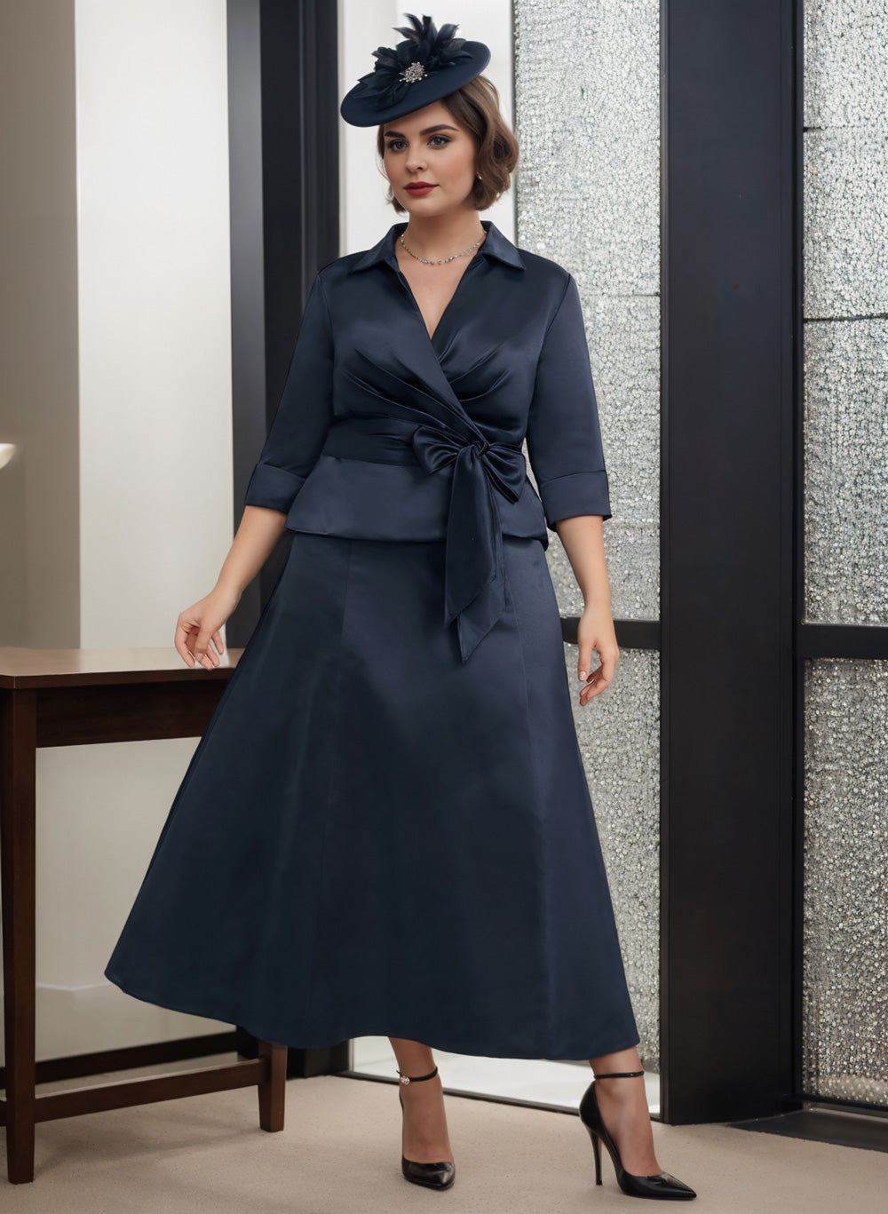Vestidos de satén para madre de la novia con escote en V, corte princesa/corte A