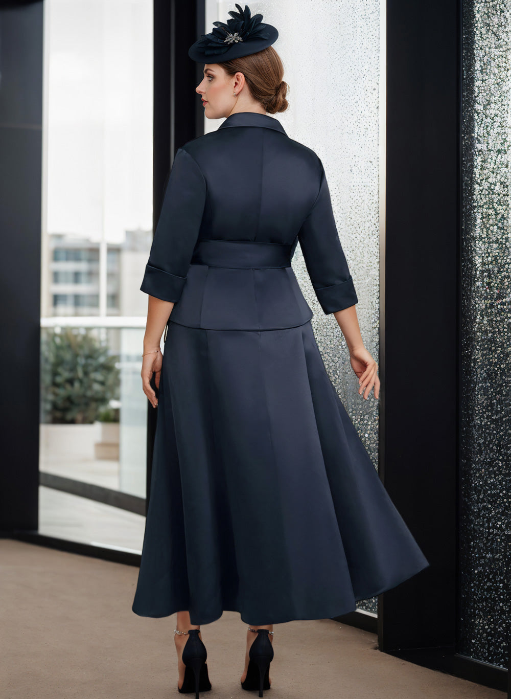 Vestidos de satén para madre de la novia con escote en V, corte princesa/corte A