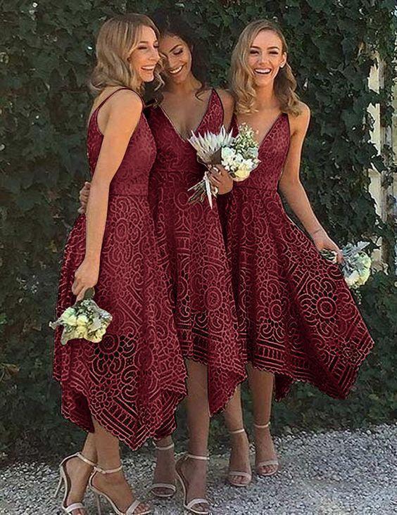 Vestido de dama de honor, fiesta de graduación y regreso a casa con escote en V y encaje rosa perla BD053