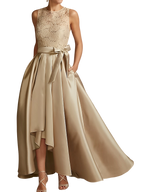 Vestidos de madre de la novia de corte A/princesa, sin mangas, con escote joya y encaje plisado
