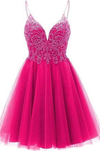 A-Linie Träger Applikationen Tüll Kurzes Homecoming-Kleid