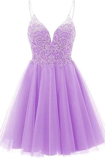 A-Linie Träger Applikationen Tüll Kurzes Homecoming-Kleid