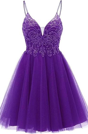 A-Linie Träger Applikationen Tüll Kurzes Homecoming-Kleid