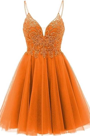 A-Linie Träger Applikationen Tüll Kurzes Homecoming-Kleid