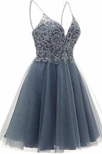 A-Linie Träger Applikationen Tüll Kurzes Homecoming-Kleid