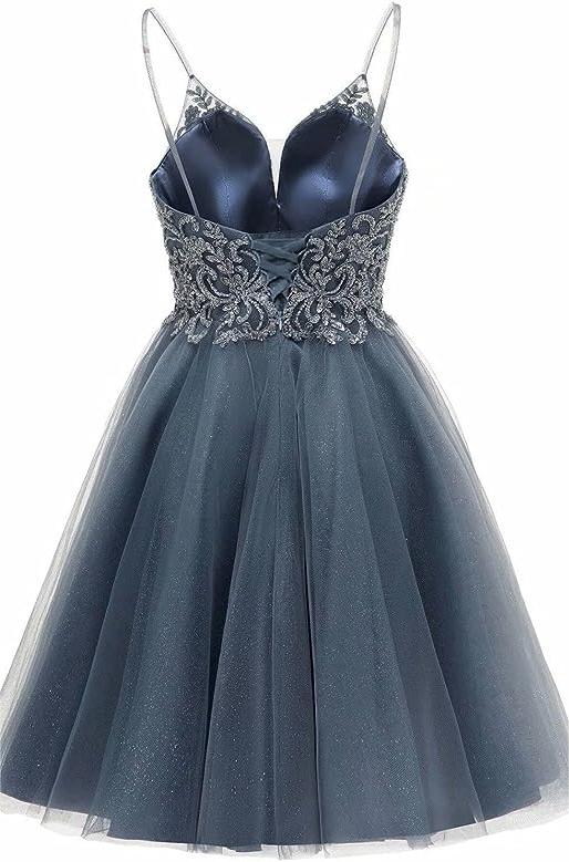 A-Linie Träger Applikationen Tüll Kurzes Homecoming-Kleid