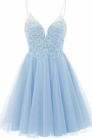 A-Linie Träger Applikationen Tüll Kurzes Homecoming-Kleid