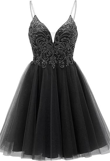 A-Linie Träger Applikationen Tüll Kurzes Homecoming-Kleid