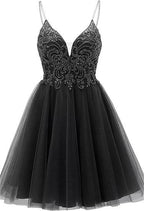 A-Linie Träger Applikationen Tüll Kurzes Homecoming-Kleid