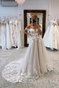 A-Linie Off-the-Shoulder Brautkleider mit Spitzenapplikationen Brautkleid WD664