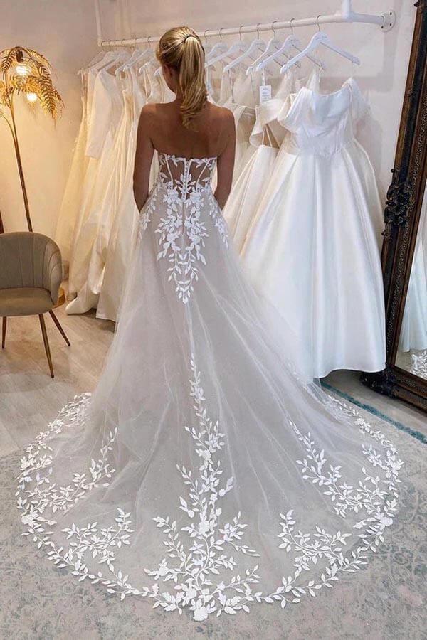 A-Linie Off-the-Shoulder Brautkleider mit Spitzenapplikationen Brautkleid WD664