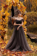 A-Linie Schulterfrei Schlichtes Schwarzwald Brautkleid WD690
