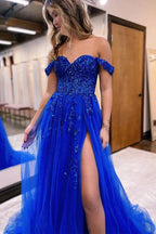 A-Linie, schulterfrei, Ballkleid, formelles Kleid mit Applikationen, PSK519