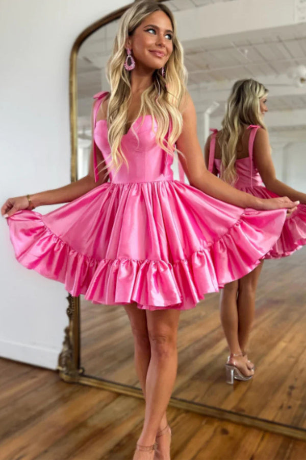 A-Linie Rosa Rüschen Süßes Herzausschnitt Homecoming Kleid PD491