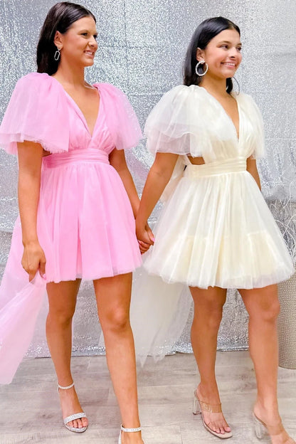 Plunging V Neck Tulle Homecoming Dress SYH109