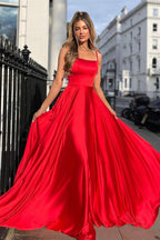 A-Linie Satin U-Ausschnitt Langes Ballkleid Träger Abendkleid PSK356