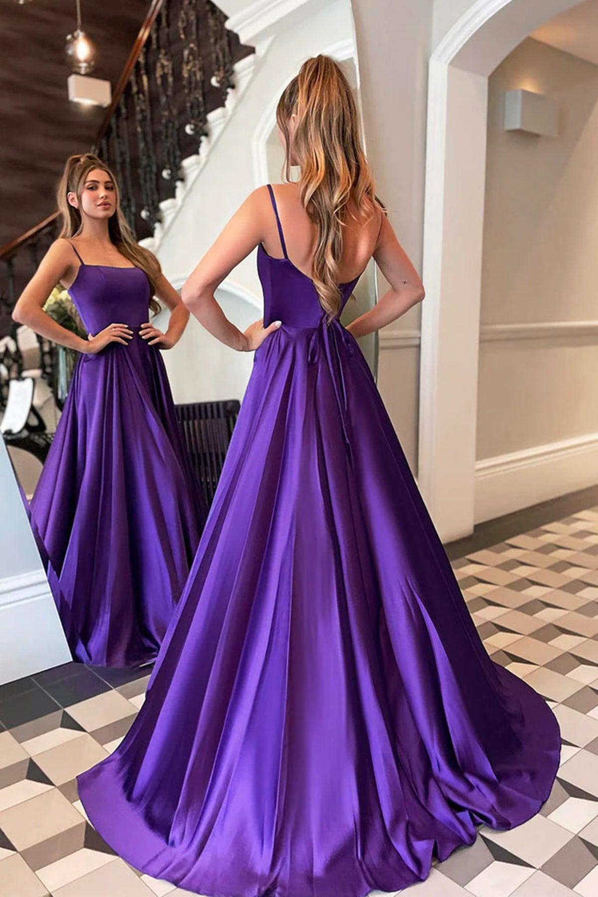 A-Linie Satin U-Ausschnitt Langes Ballkleid Träger Abendkleid PSK356