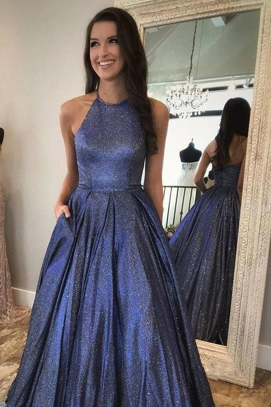 A-Linie Glitzerndes Neckholder Langes Ballkleid Süßes Abendkleid PSK371