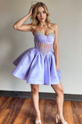 A-line Strapless Sheer Corset Bodice Lavender Homecoming Dress  PD539