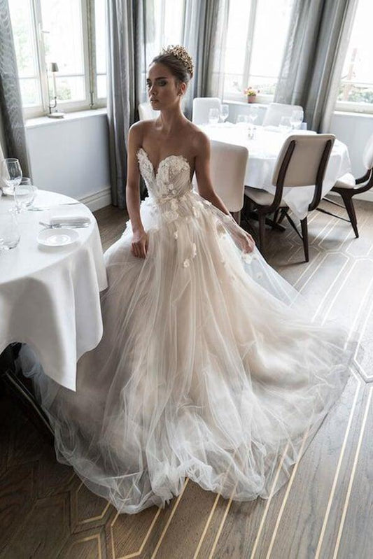 A-Linie Herzausschnitt 3D Blumen Brautkleid Brautkleid mit Perlen WD585