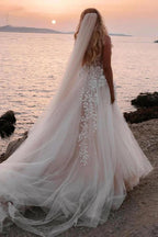 A-Linie Herzausschnitt Spitze Applikationen Boho Langes Brautkleid WD753