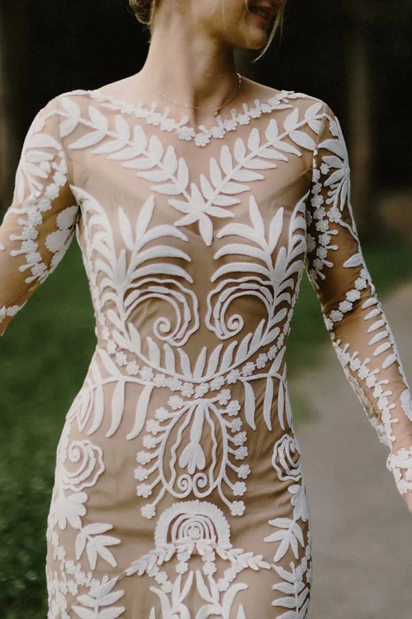 Etuikleid Einzigartiges Spitzenkleid mit langen Ärmeln im Bohemian-Stil WD752