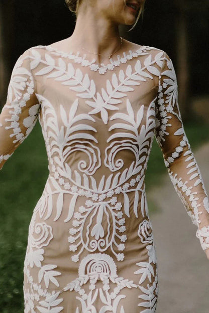 Etuikleid Einzigartiges Spitzenkleid mit langen Ärmeln im Bohemian-Stil WD752