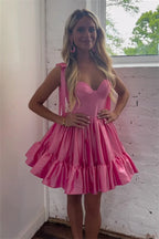 A-Linie Rosa Rüschen Süßes Herzausschnitt Homecoming Kleid PD491