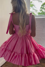 A-Linie Rosa Rüschen Süßes Herzausschnitt Homecoming Kleid PD491