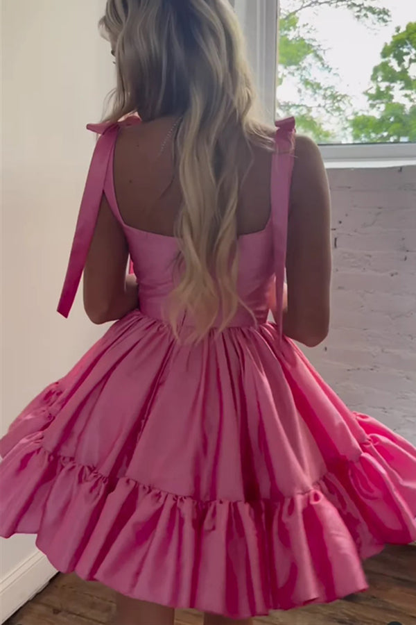 A-Linie Rosa Rüschen Süßes Herzausschnitt Homecoming Kleid PD491