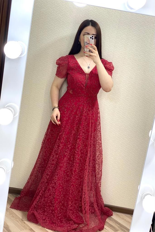 Elegante vestido de noche largo con escote en V y corte A Y5702
