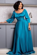 Einfaches Abendkleid in reiner Farbe mit langen Ärmeln in A-Linie Y5809