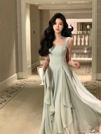 Vestido de noche elegante con escote cuadrado y falda de tirantes blancos franceses, vestido de fiesta de moda Y4486