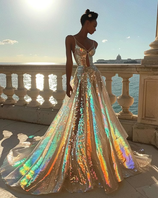 Glitter Tulle Sequins A Line Prom Dress Evening Dress Y8378