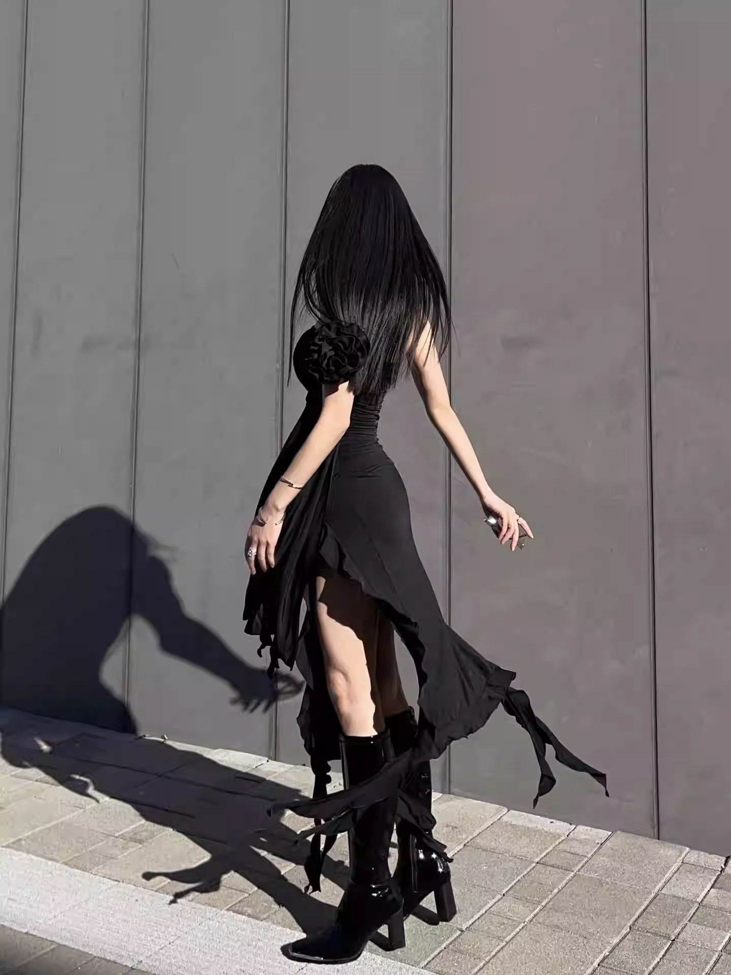 Elegante vestido de fiesta negro sin tirantes, vestido de noche negro Y1929