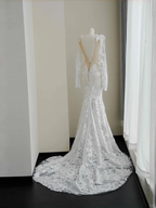 Elegant White Lace Appliques Mermaid Evening Dress,Backless Prom Dress Wedding Dress Y8677