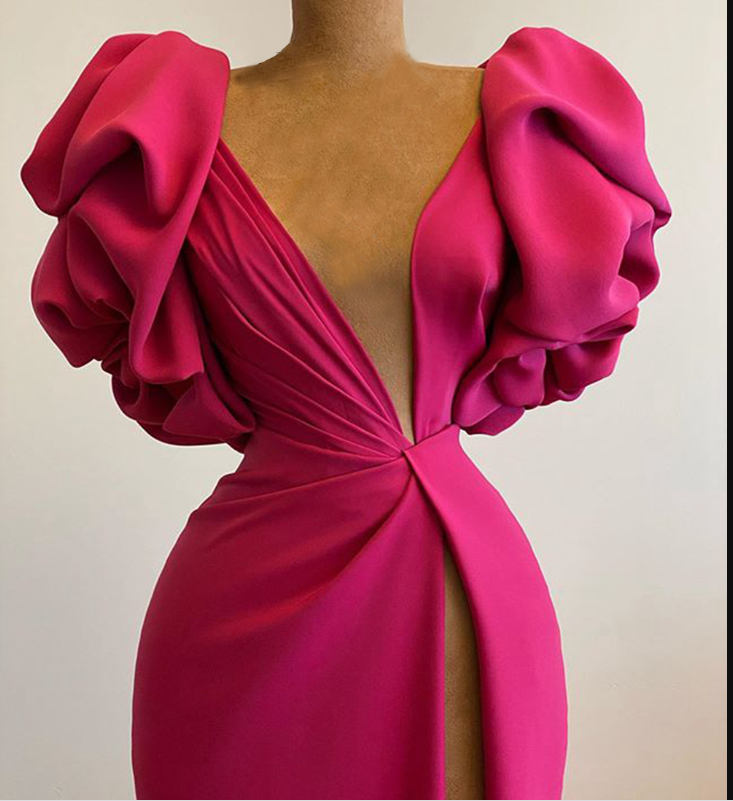 Hohe Split Meerjungfrau Langes Abendkleid Hot Pink Afrikanisches Partykleid Y1900