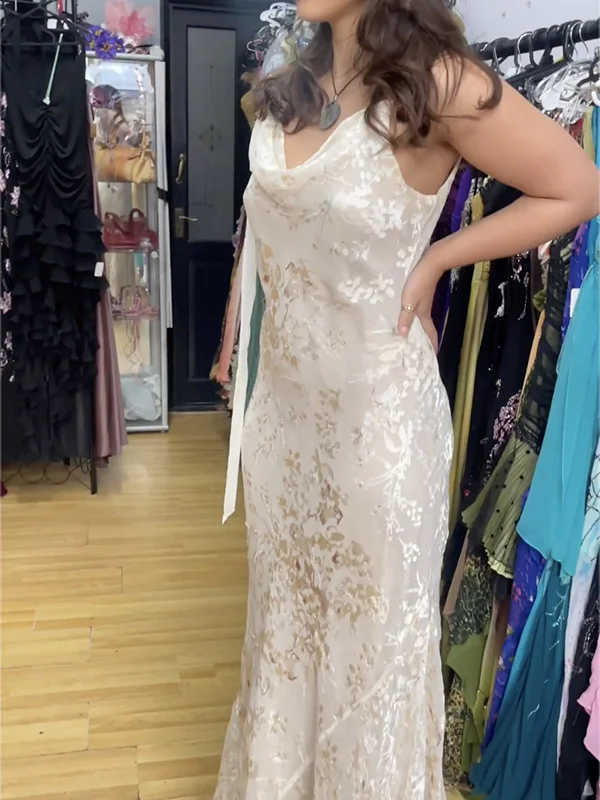 Einzigartiges Satin-Print Meerjungfrau Ballkleid Langes Abendkleid Y8307