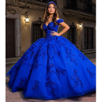 Vestidos de quinceañera azul rey para dulces 15 años, vestido de baile con hombros descubiertos Y2726