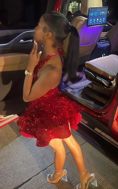 Red Sequin A-line Homecoming Dresses Sparkly Sequin Cocktail Dresses Y4239