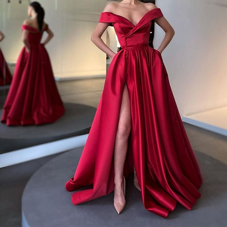 Vestidos de fiesta largos de satén burdeos con hombros descubiertos Vestidos de noche formales largos de color rojo vino con hombros descubiertos Y7153