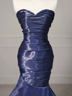 Gorgeous Nevy Blue Mermaid Strapless Pleated Long Prom Dress Evening Dress Y7987