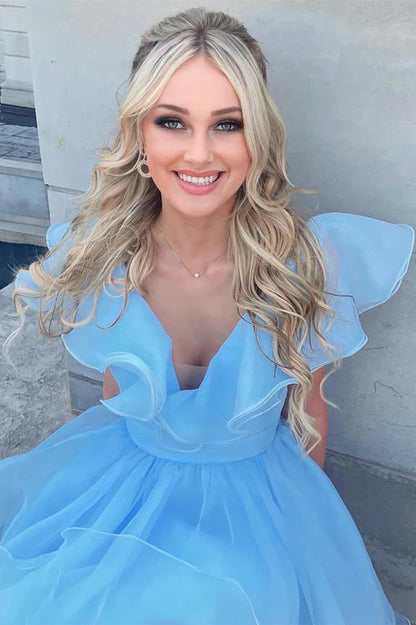 A Line V Neck Organza Ruffles Homecoming Dress SYH105