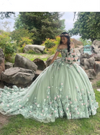 Luxus Grün Prinzessin Quinceanera Kleider Off Schulter 3D Blumen Appliques Ballkleid Y4147