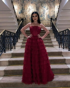 Elegant Strapless A-line Multi-layered Evening Dress Chic Gala Dress Y5331