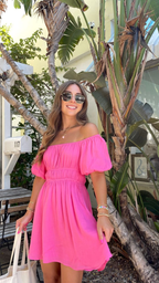 Vestido de fiesta rosa intenso con corte en A y mangas abullonadas, vestido de verano Y2758